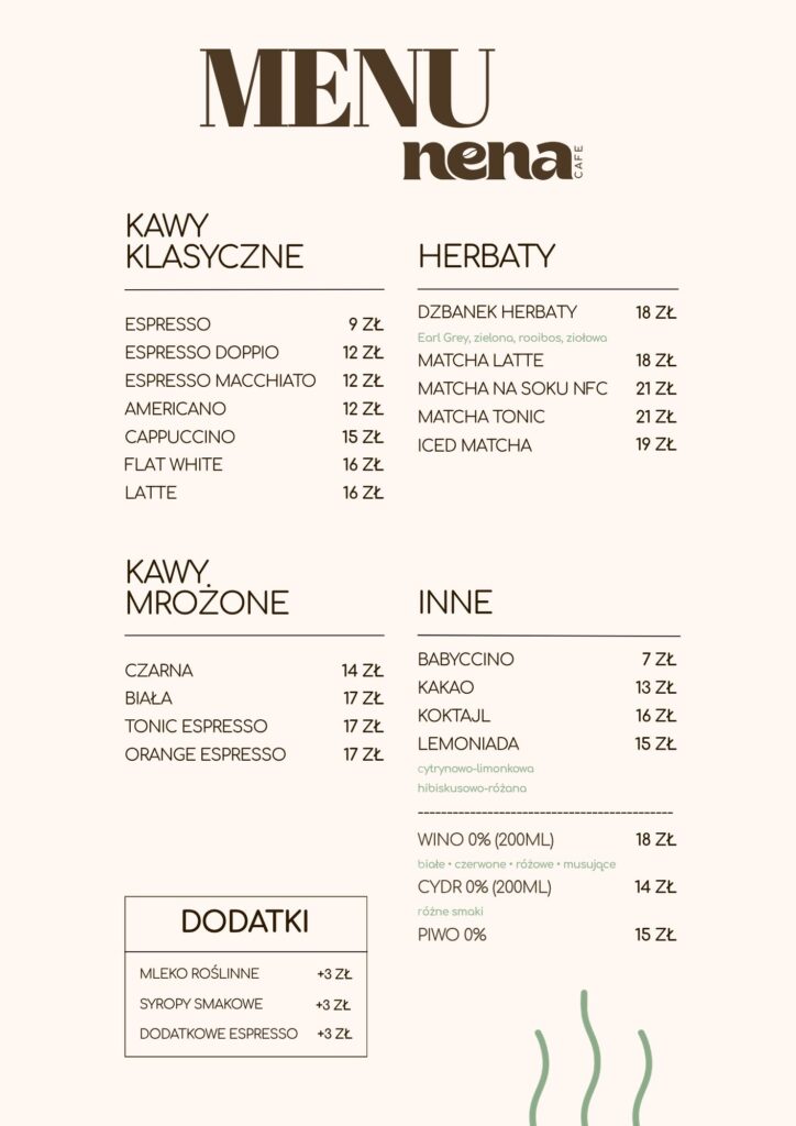 menu napoje nena cafe